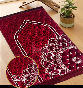 Premium Velvet Quilted Prayer Mat Mahroon (random Design)