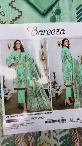 Bareeza Lawn 3 Pieces, Unstitched Dress For Women | Summer Collection.